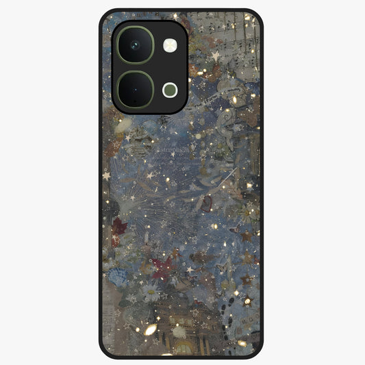Aesthetic Astrolophia Glass Case showing flat back view with dreamy aesthetic design and glossy glass finish.