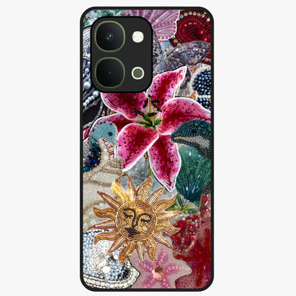 Beaded Garden Fantasy Glass Case showing flat back view with dreamy garden bead artwork and glossy glass finish.