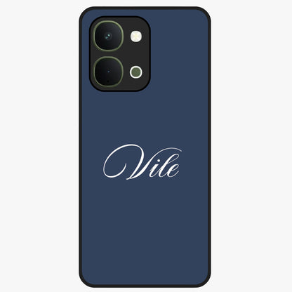 Blue Background Personalized Custom Name Glass Case showing flat back view with minimal blue background and custom name design.
