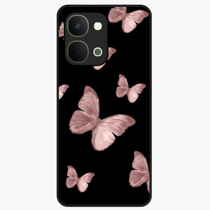 Butterfly Pattern Glass Case showing flat back view with elegant butterfly pattern artwork and glossy glass finish.