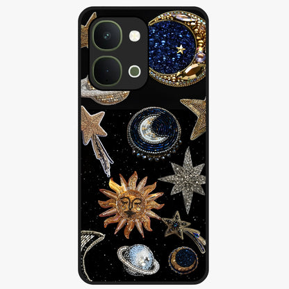 Celestial Gem Constellations Glass Case showing flat back view with sparkling constellation artwork and glossy glass finish.