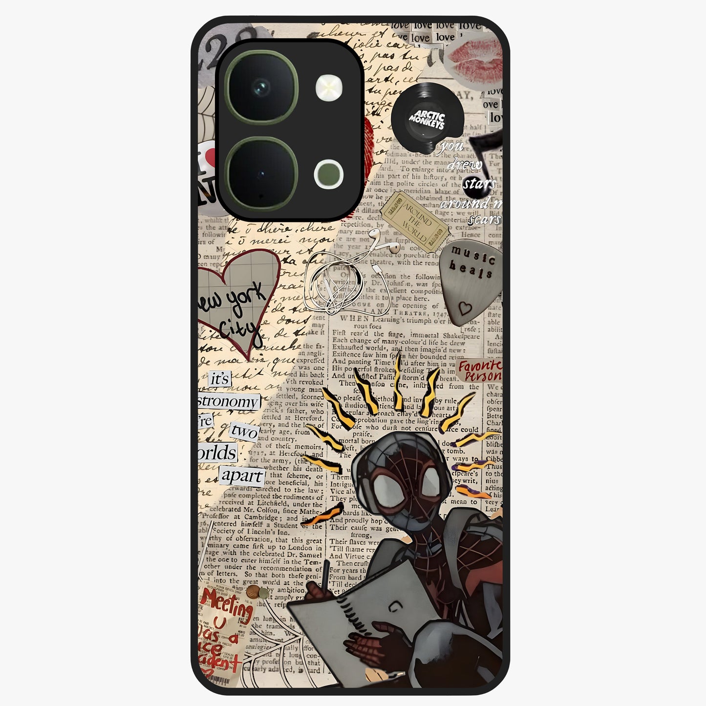 City Dream Sketch Glass Case showing flat back view with artistic city skyline sketch artwork and glossy glass finish.