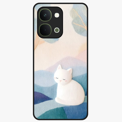 Cotton Dream Cat Glass Case showing flat back view with soft dreamy cat artwork and glossy glass finish.