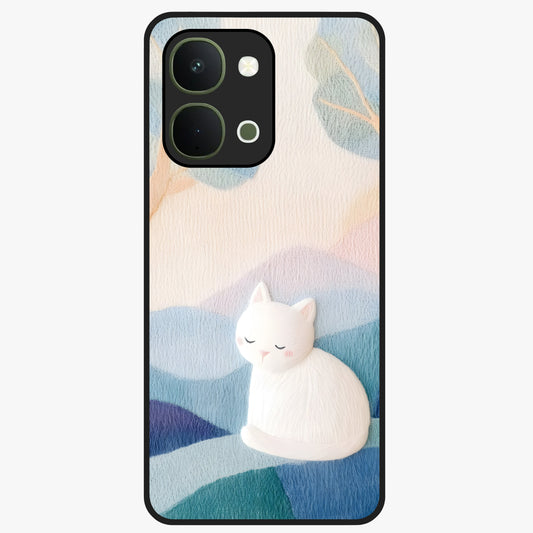 Cotton Dream Cat Glass Case showing flat back view with soft dreamy cat artwork and glossy glass finish.