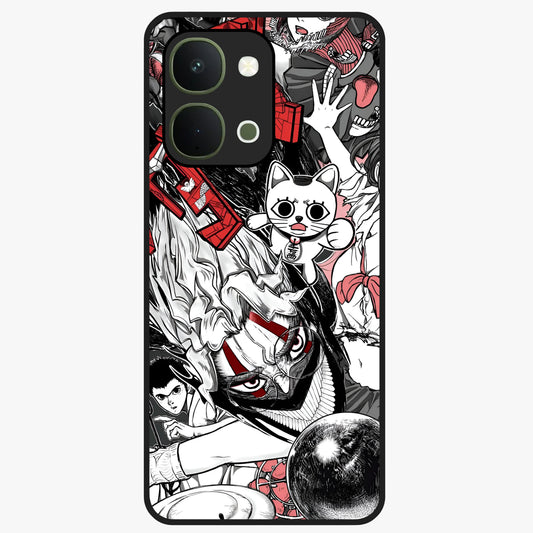 Crimson Chaos Panel Glass Case showing flat back view with bold crimson abstract artwork and glossy glass finish.