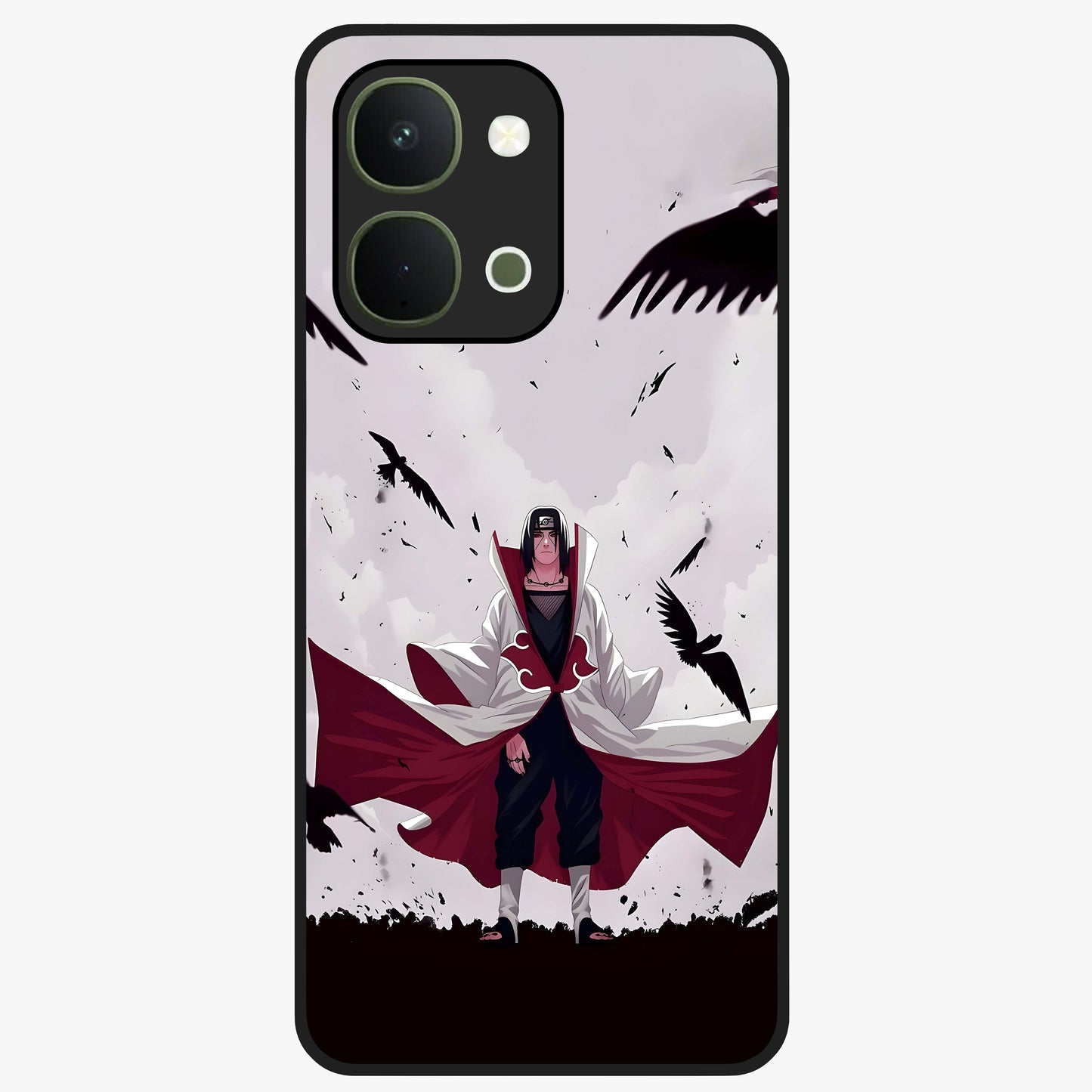 Crimson Crow Ascension Glass Case showing flat back view with mystical crow artwork and glossy glass finish.