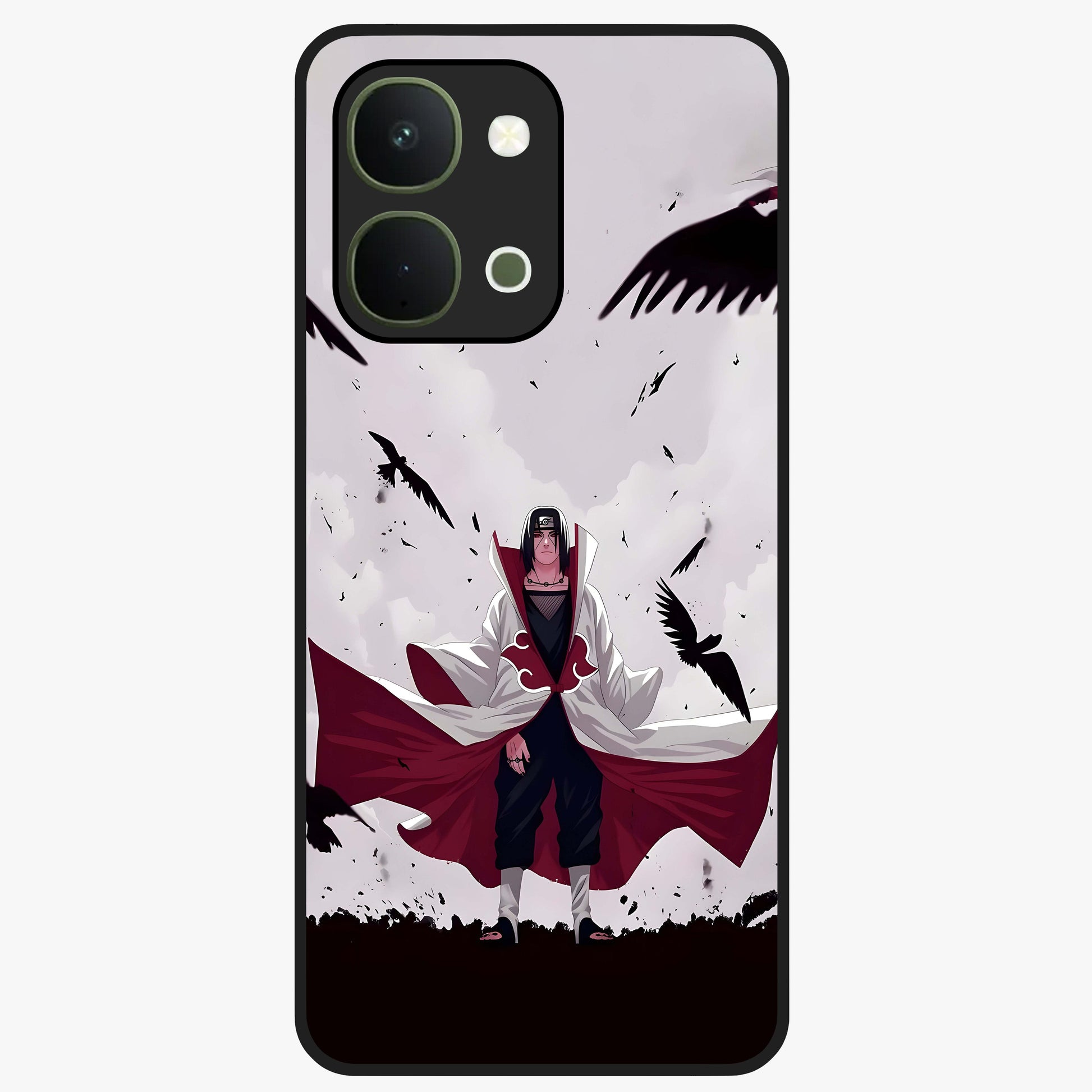 Crimson Crow Ascension Glass Case showing flat back view with mystical crow artwork and glossy glass finish.