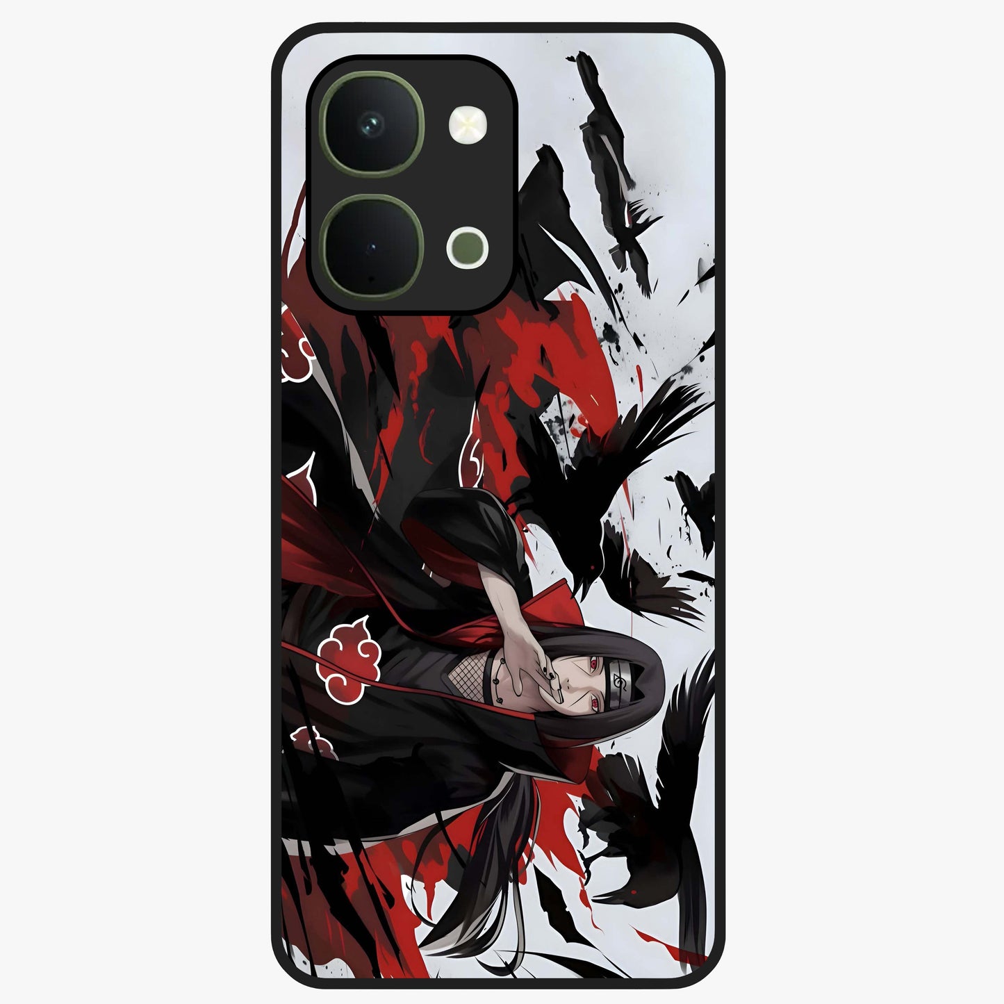 Crimson Crow Illusion Glass Case showing flat back view with artistic crow illusion artwork and glossy glass finish.