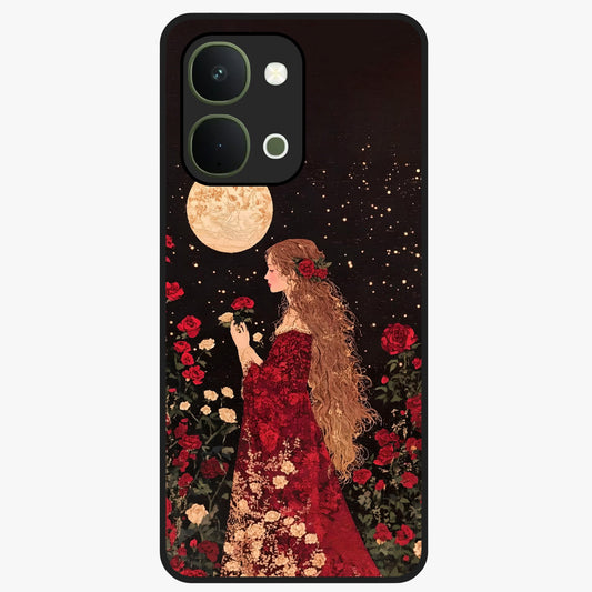 Crimson Dreams Glass Case showing flat back view with dreamy crimson artwork and glossy glass finish.