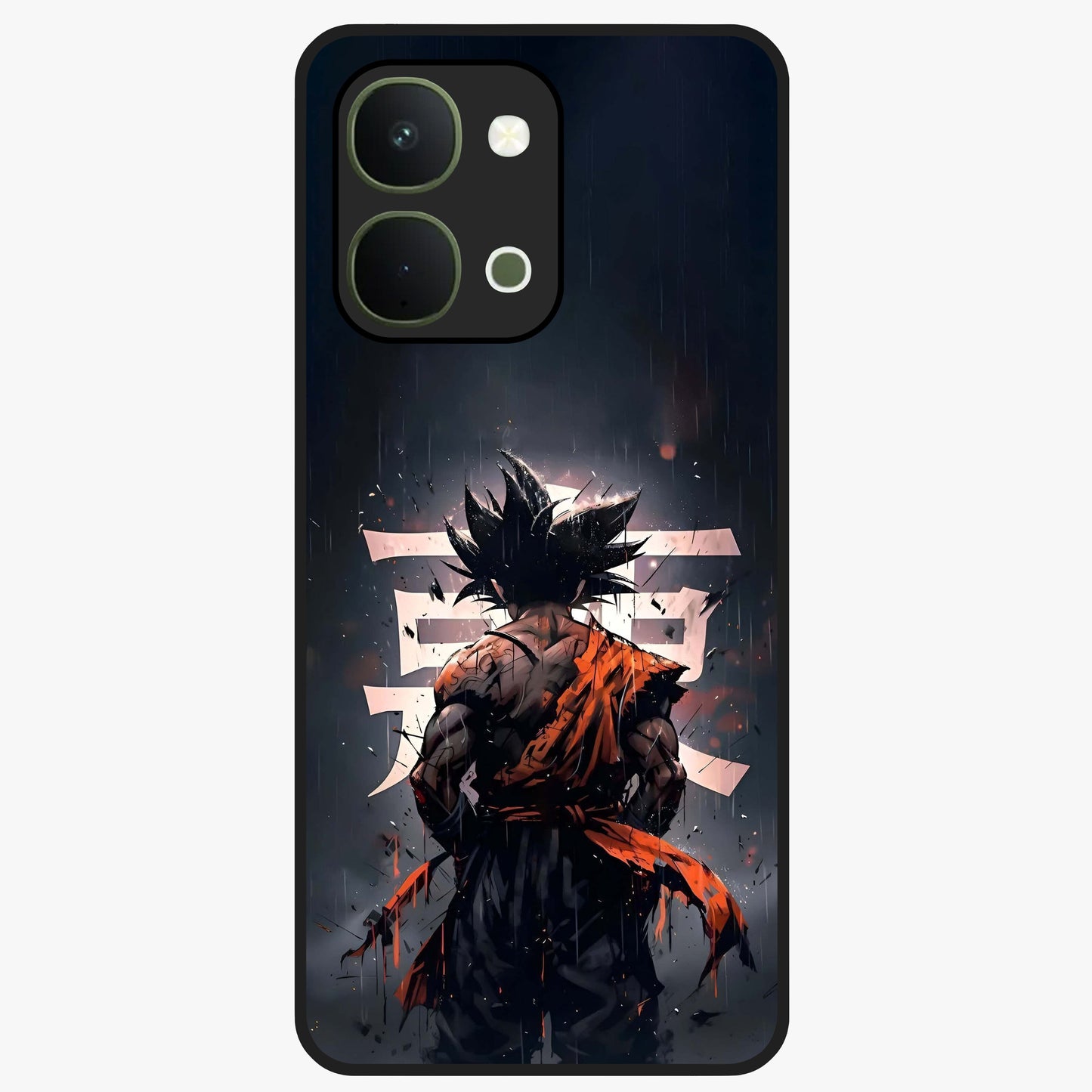 Dark Warrior In Rain Glass Case showing flat back view with warrior artwork in rainy atmosphere and glossy glass finish.
