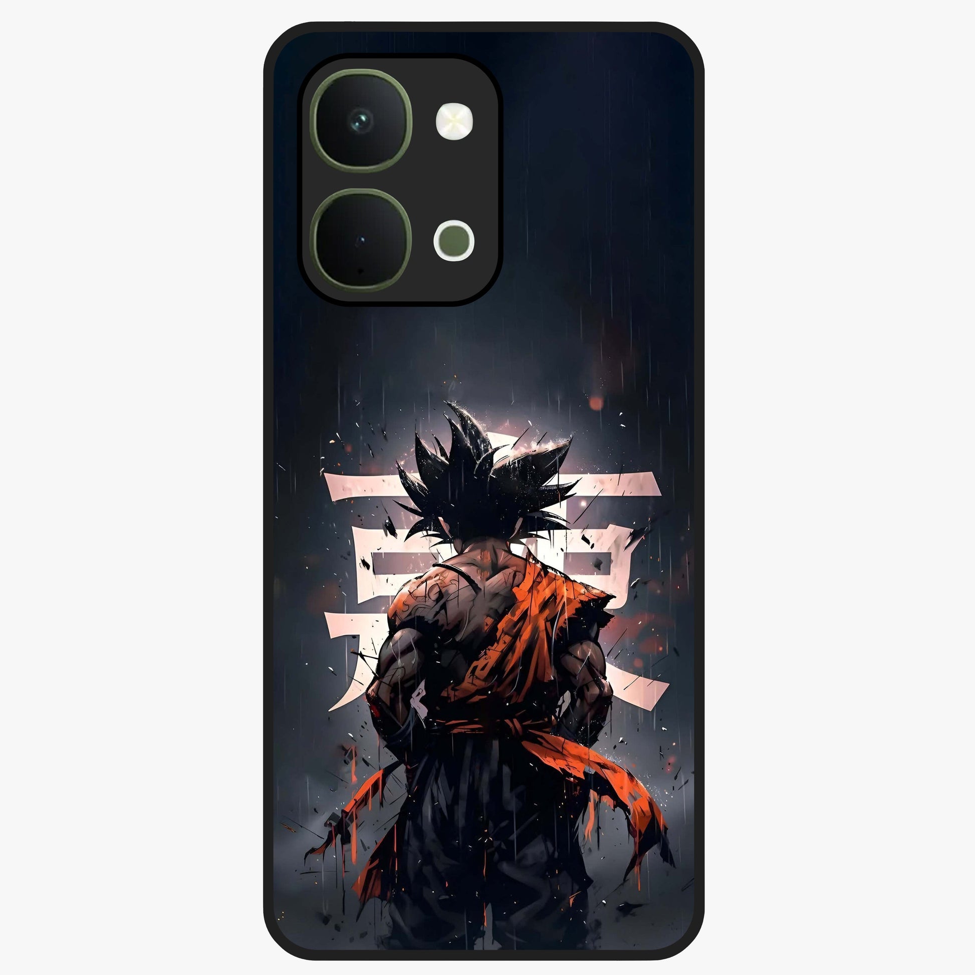 Dark Warrior In Rain Glass Case showing flat back view with warrior artwork in rainy atmosphere and glossy glass finish.