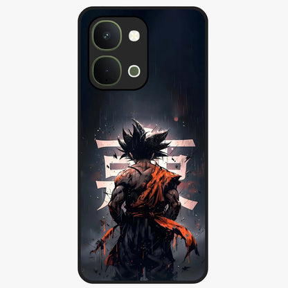 Dark Warrior In Rain Glass Case showing flat back view with warrior artwork in rainy atmosphere and glossy glass finish.