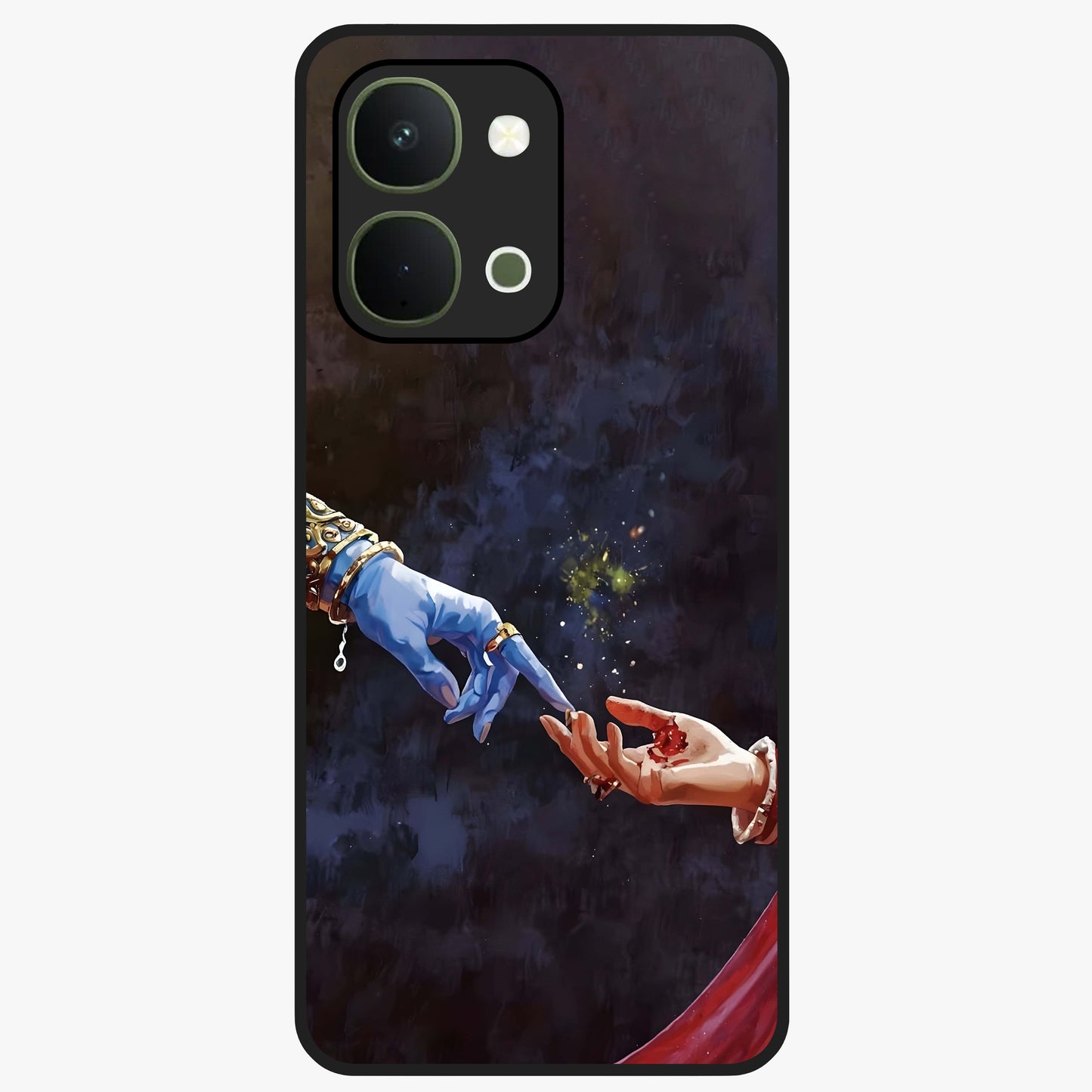 Divine Touch Eternal Glass Case showing flat back view with spiritual themed artwork and glossy glass finish.