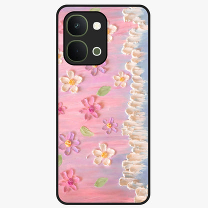 Dreamy Painted Garden Glass Case showing flat back view with artistic painted floral garden artwork and glossy glass finish.