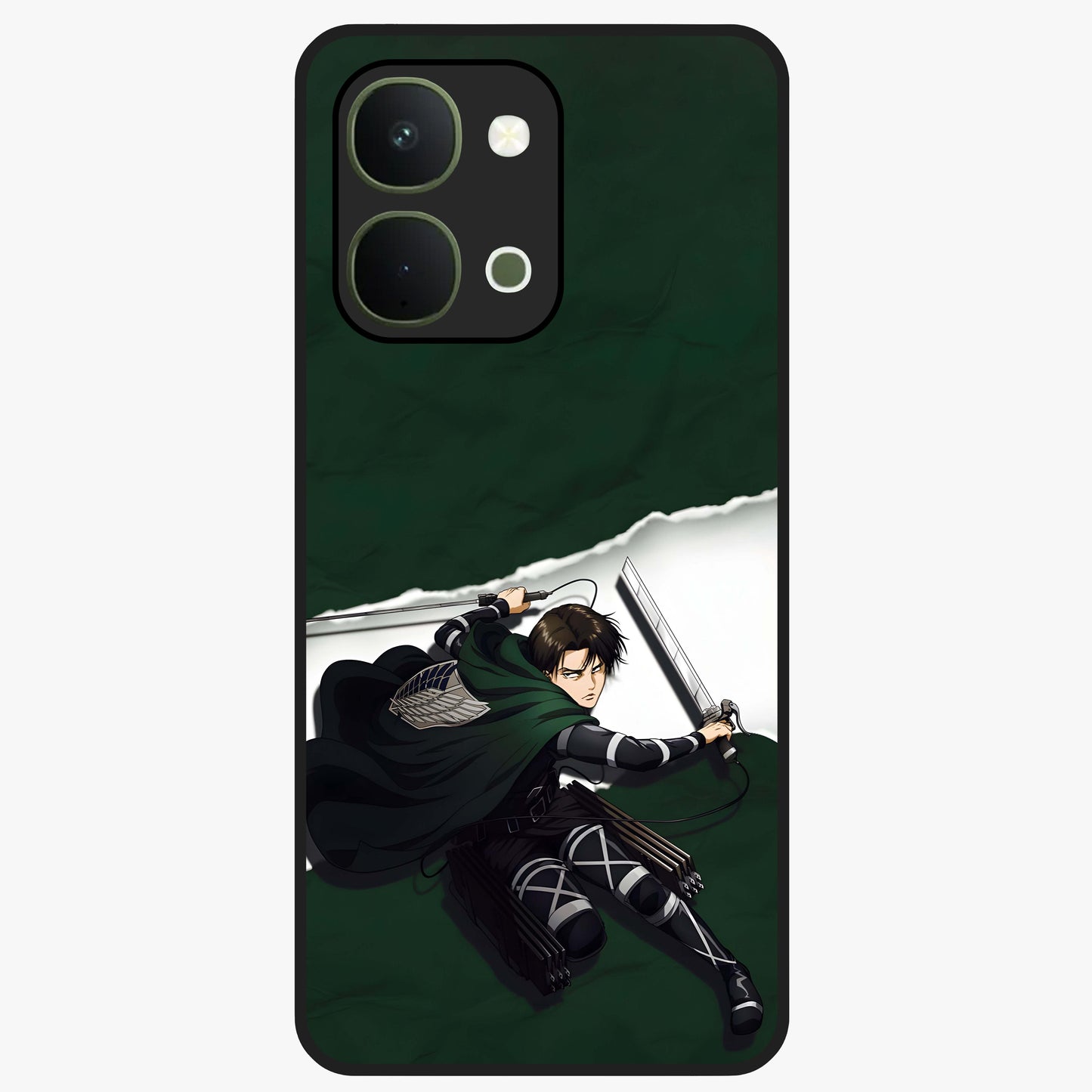 Emerald War Vanguard Glass Case showing flat back view with powerful warrior themed artwork and glossy glass finish.