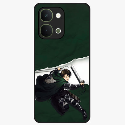 Emerald War Vanguard Glass Case showing flat back view with powerful warrior themed artwork and glossy glass finish.