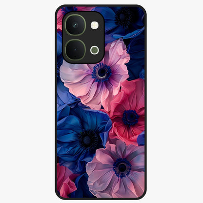 Flower Paper Art Pattern Glass Case showing flat back view with paper cut style floral artwork and glossy glass finish.