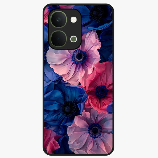 Flower Paper Art Pattern Glass Case showing flat back view with paper cut style floral artwork and glossy glass finish.