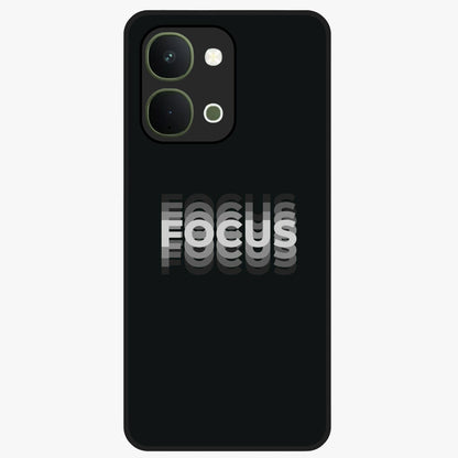 Focus Mode On Glass Case showing flat back view with bold motivational typography design and glossy glass finish.