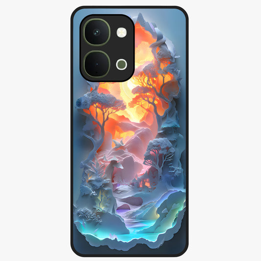 Glow Forest Portal Glass Case showing flat back view with glowing forest portal artwork and glossy glass finish.