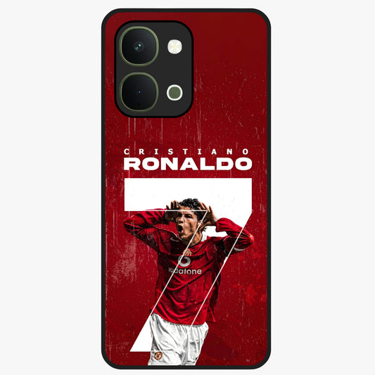 Goal Celebration Legacy Glass Case showing flat back view with football celebration inspired artwork and glossy glass finish.
