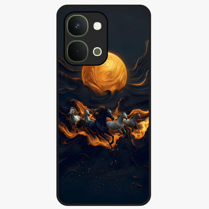 Golden Stallion Moonride Glass Case showing flat back view with majestic horse under moonlight artwork and glossy glass finish.