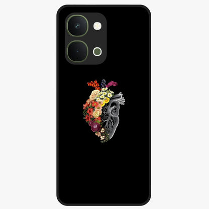 Heart With Flowers Glass Case showing flat back view with heart shaped floral artwork and glossy glass finish.