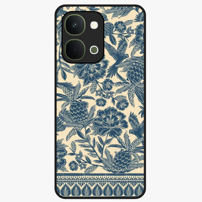 Heirloom Wild Bloom Glass Case showing flat back view with vintage inspired wild flower artwork and glossy glass finish.