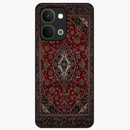 Heritage Carpet Royale Glass Case showing flat back view with ornate Persian carpet inspired pattern and glossy glass finish.