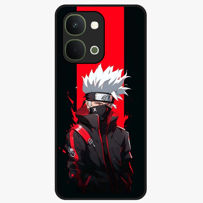 Kakashi Scarlet Shadow Glass Case showing flat back view with powerful anime ninja artwork and glossy glass finish.