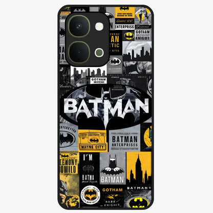 Knight Gotham Rise Glass Case showing flat back view with dark hero inspired artwork and glossy glass finish.