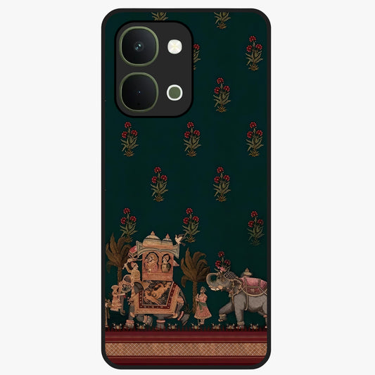 Macmerise Glass Case showing flat back view with stylish modern artwork and glossy glass finish.