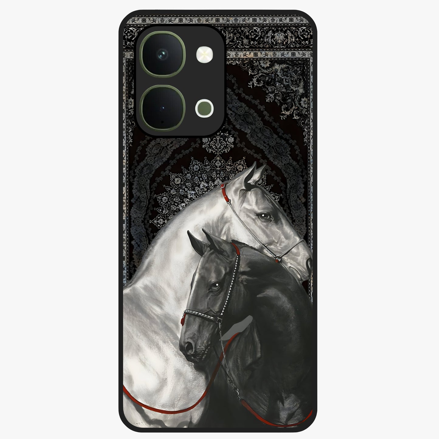 Majestic Ride Legacy Glass Case showing flat back view with powerful automotive inspired artwork and glossy glass finish.