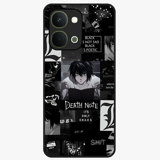 Midnight Chaos Mind Glass Case showing flat back view with abstract dark themed artwork and glossy glass finish.