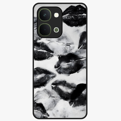 Midnight Kiss Marks Glass Case showing flat back view with lipstick kiss mark artwork and glossy glass finish.