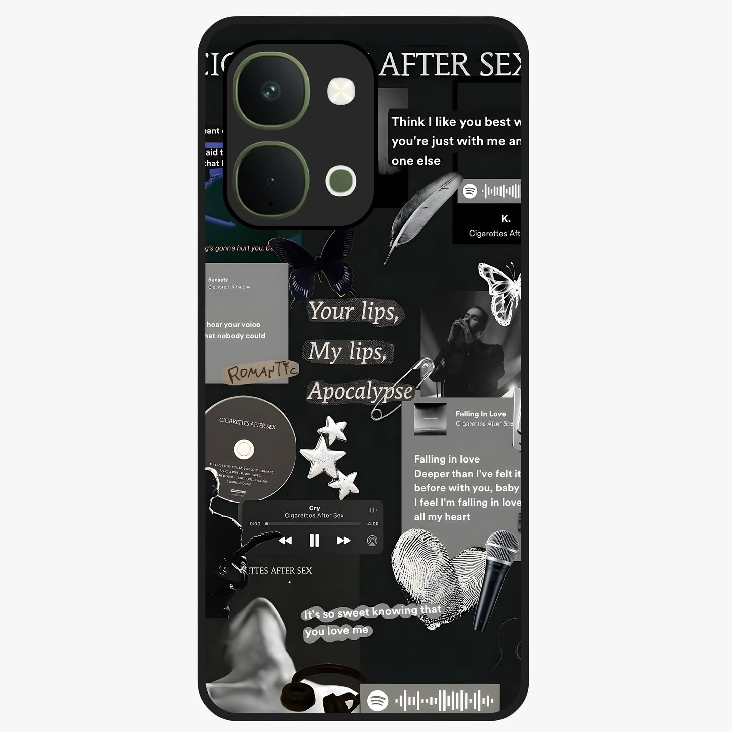 Midnight Love Echo Glass Case showing flat back view with romantic midnight themed artwork and glossy glass finish.