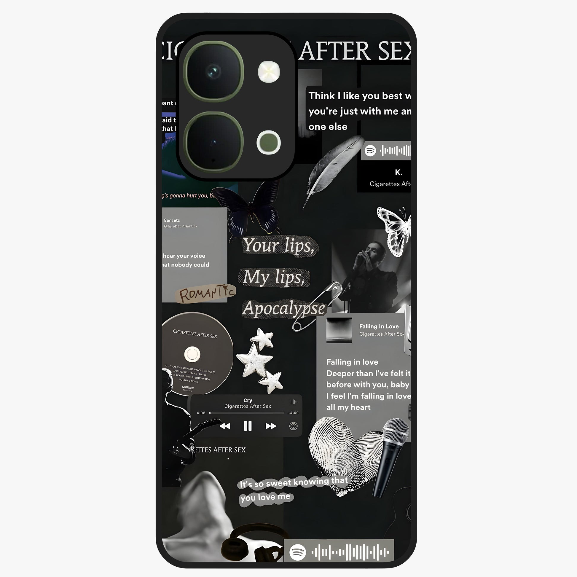Midnight Love Echo Glass Case showing flat back view with romantic midnight themed artwork and glossy glass finish.
