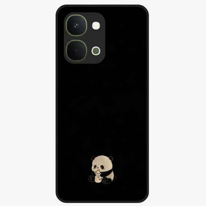 Midnight Panda Love Glass Case showing flat back view with cute panda themed artwork and glossy glass finish.