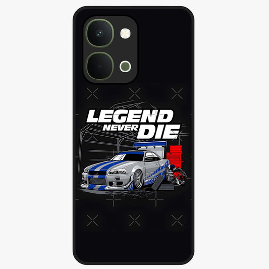 Midnight Racing Legacy Glass Case showing flat back view with sleek racing inspired artwork and glossy glass finish.