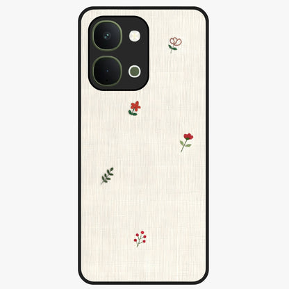 Minimal Petal Whispers Glass Case showing flat back view with soft minimal floral artwork and glossy glass finish.