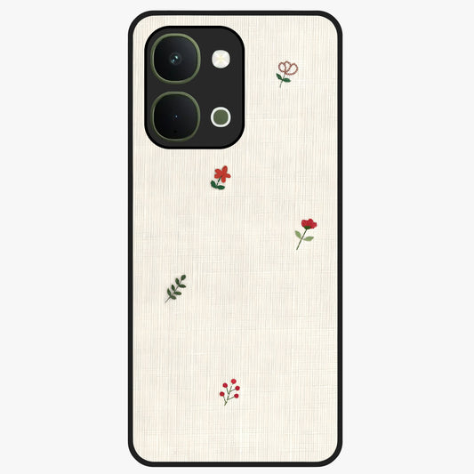 Minimal Petal Whispers Glass Case showing flat back view with soft minimal floral artwork and glossy glass finish.