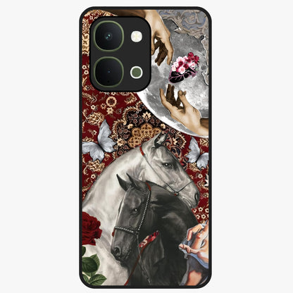 Moonlit Royal Stallion Glass Case showing flat back view with majestic horse under moonlight artwork and glossy glass finish.