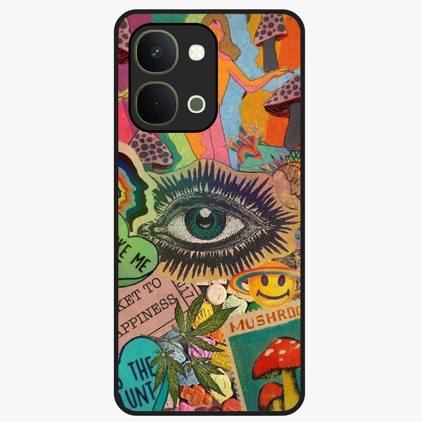 Mystic Eye Wonderland Glass Case showing flat back view with mystical eye themed artwork and glossy glass finish.