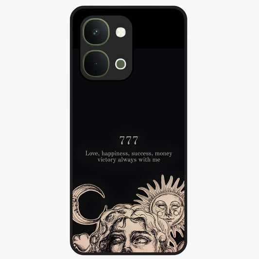 Mystic Victory Aura Glass Case showing flat back view with victory symbol artwork and glossy glass finish.