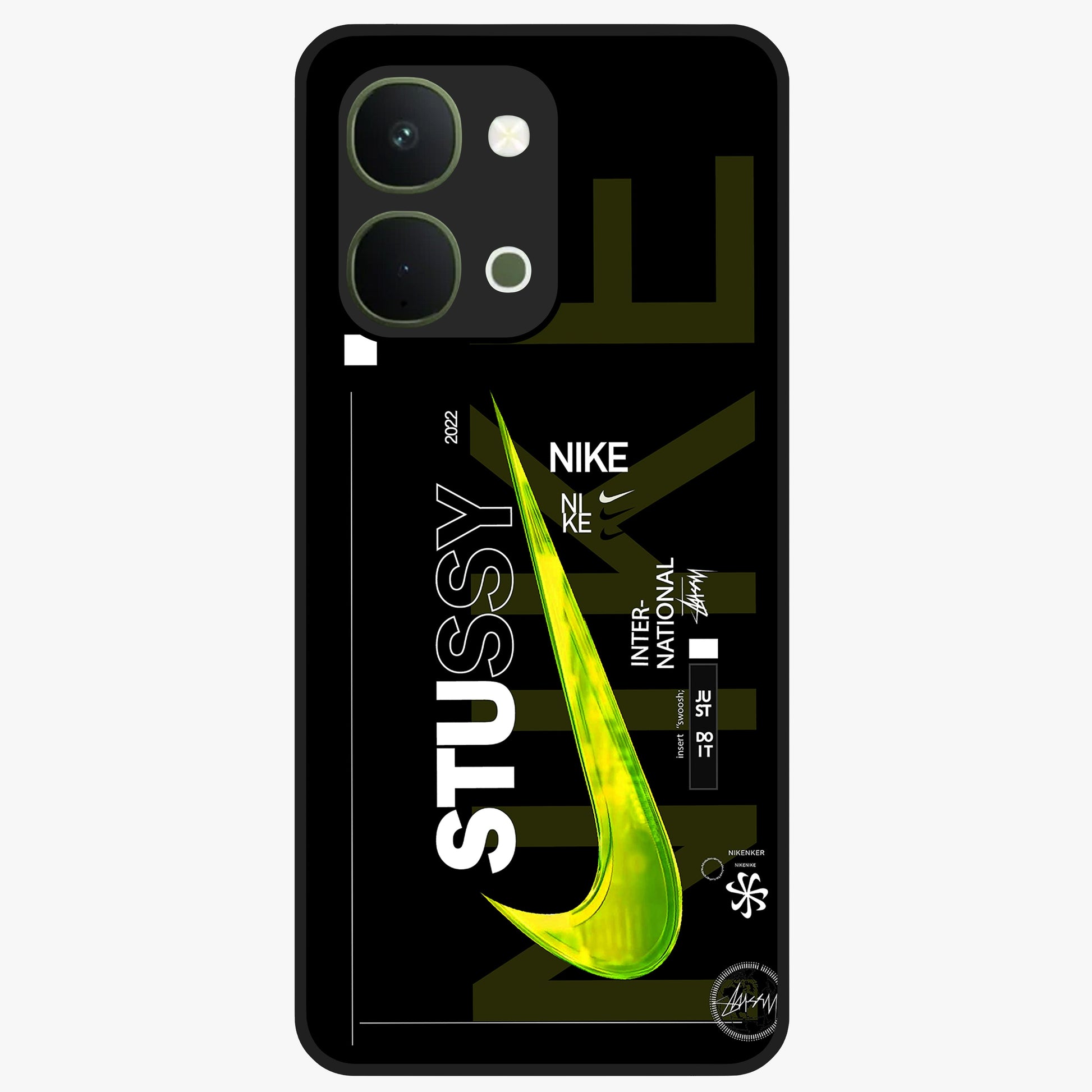 Neon Street Edition Glass Case showing flat back view with neon street style artwork and glossy glass finish.