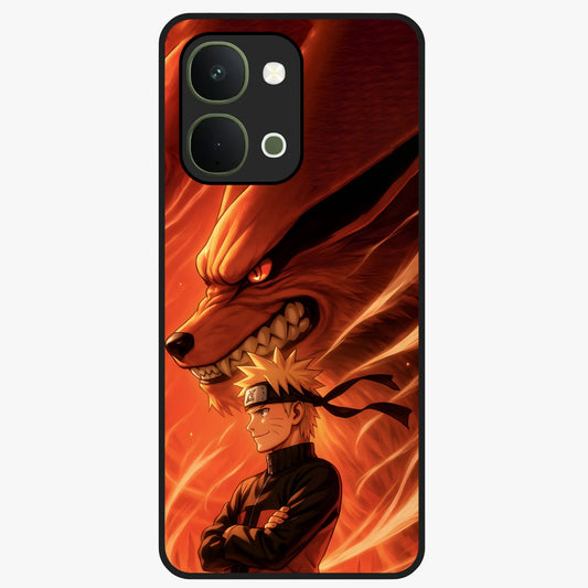 Nine Tails Legacy Glass Case showing flat back view with powerful nine-tailed fox inspired artwork and glossy glass finish.