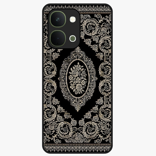Noir Bloom Elegance Glass Case showing flat back view with elegant dark floral artwork and glossy glass finish.
