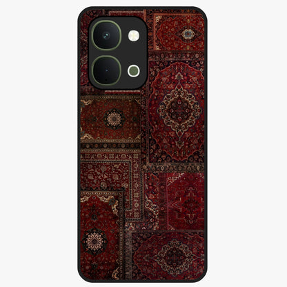 Persian Velvet Tale Glass Case showing flat back view with luxurious Persian velvet pattern artwork and glossy glass finish.