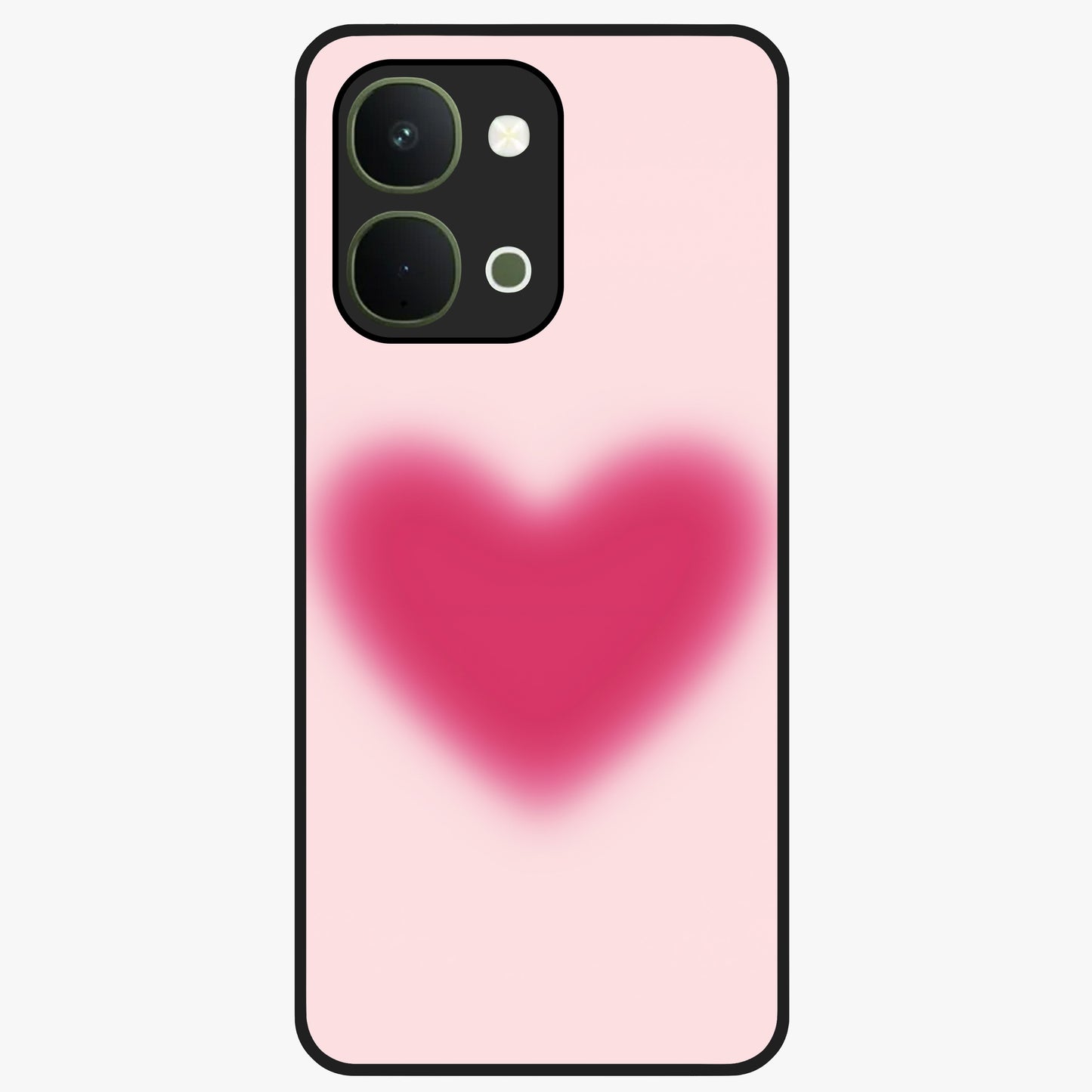 Pink Aura Heart Glass Case showing flat back view with glowing heart artwork and glossy glass finish.