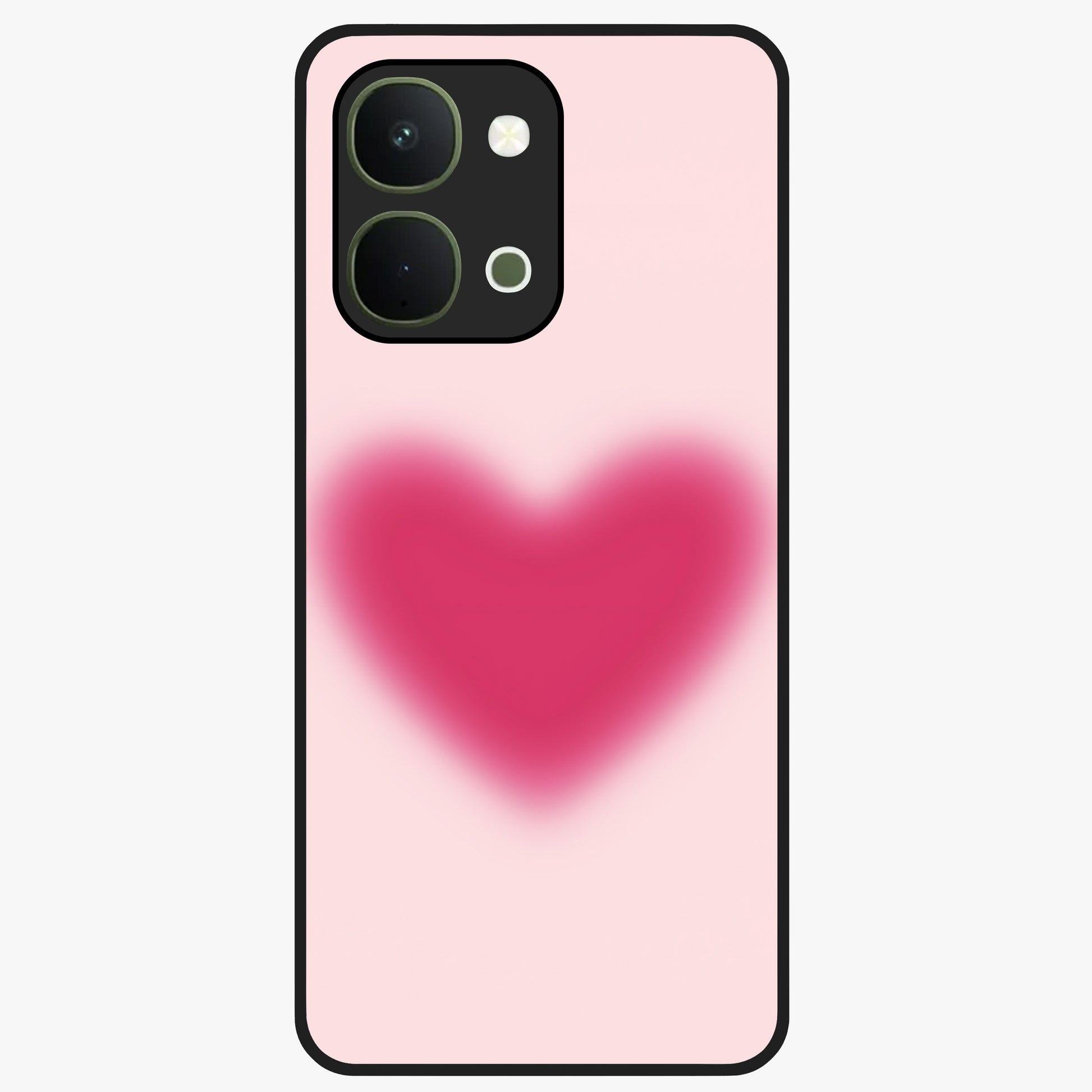 Pink Aura Heart Glass Case showing flat back view with glowing heart artwork and glossy glass finish.